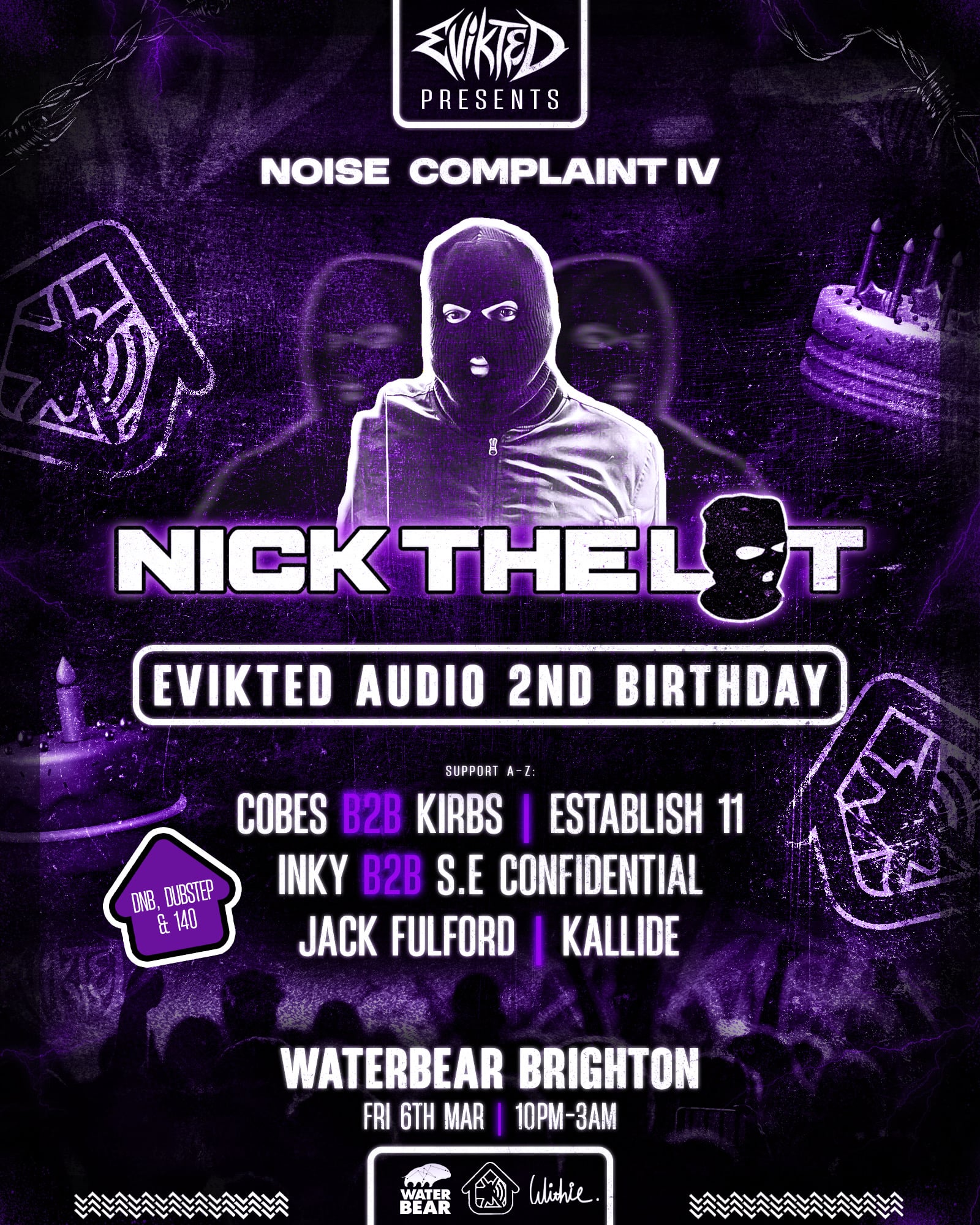 Evikted 2nd Birthday: Noise Complaint IV w/ Nick The Lot